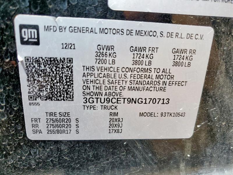 2022 GMC SIERRA LIMITED K1500 ELEVATION 3GTU9CET9NG170713