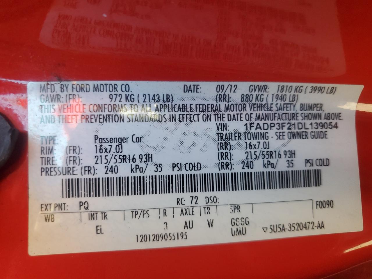 Lot #3317025073 2013 FORD FOCUS SE