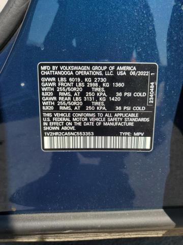 2022 VOLKSWAGEN ATLAS SE 1V2HR2CA5NC553353