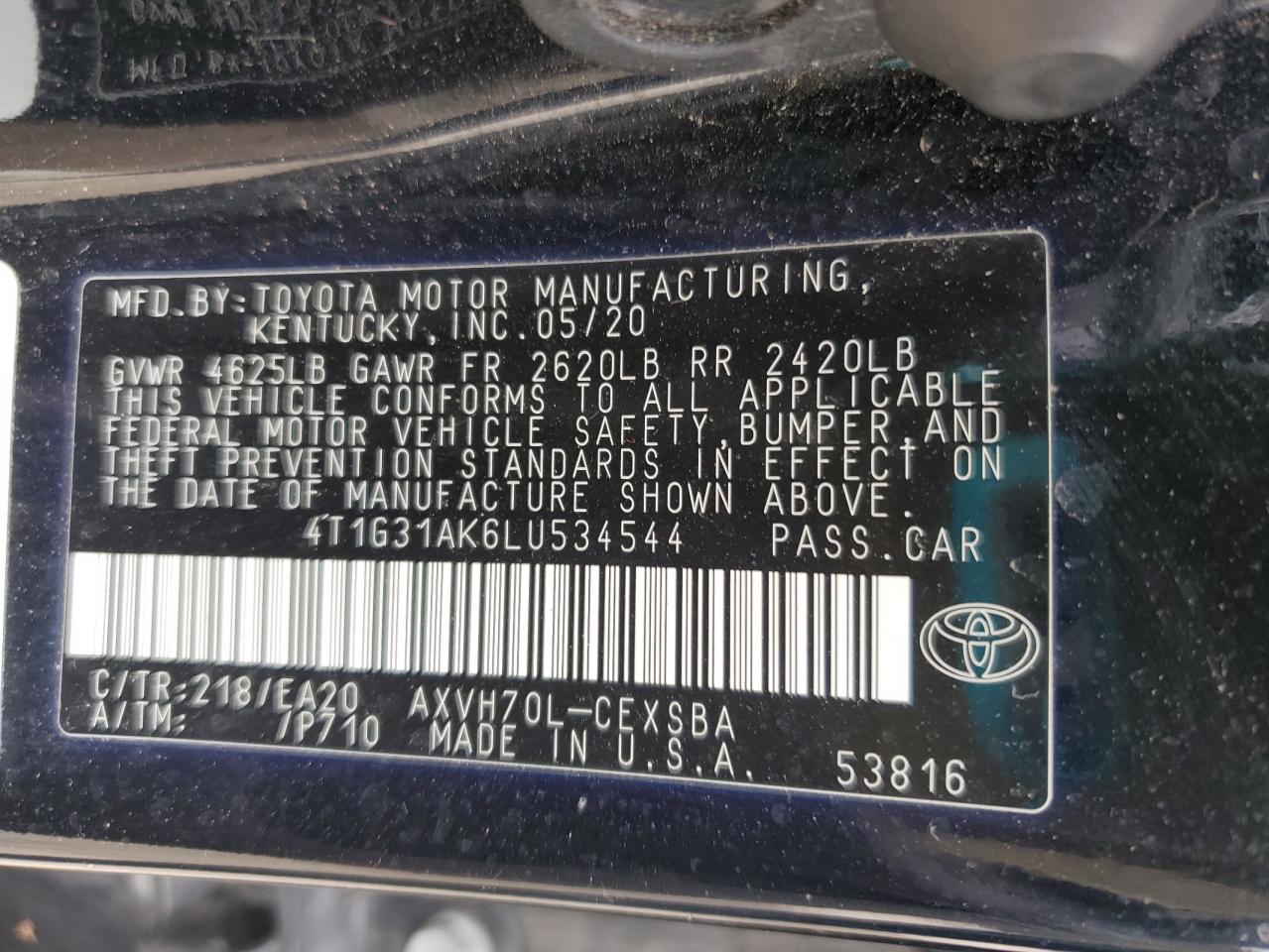 Lot #3301617622 2020 TOYOTA CAMRY SE