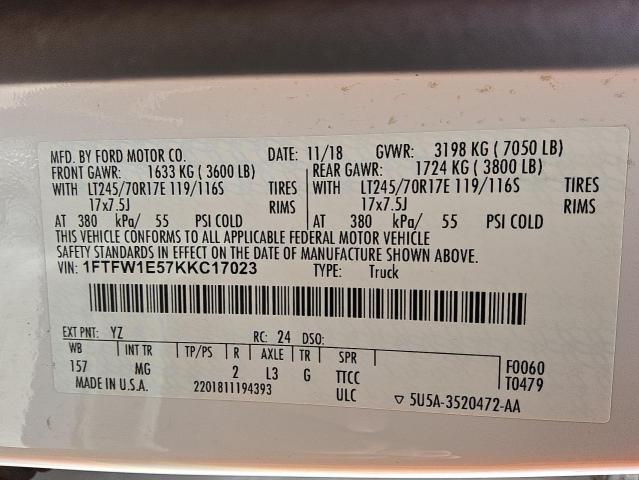 2019 FORD F150 SUPERCREW 1FTFW1E57KKC17023