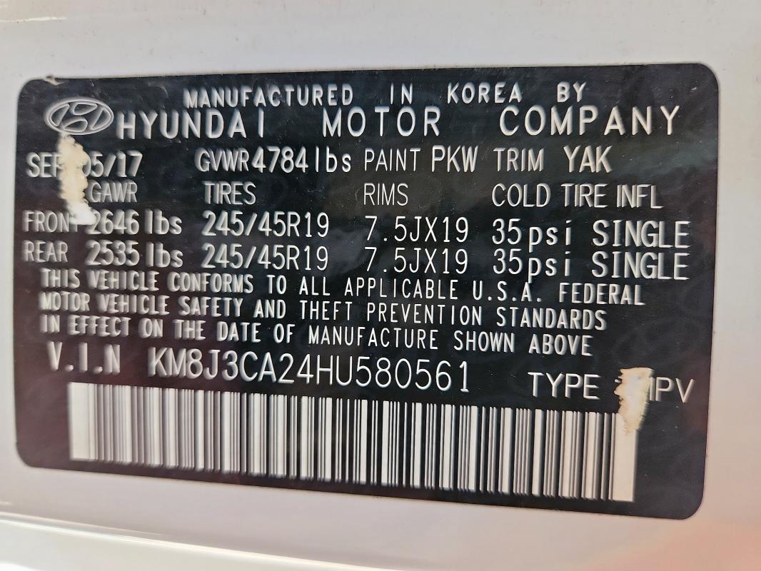 2017 HYUNDAI TUCSON LIM KM8J3CA24HU580561
