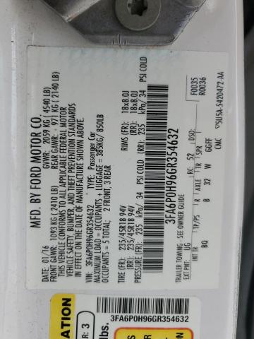 2016 FORD FUSION SE 3FA6P0H96GR354632