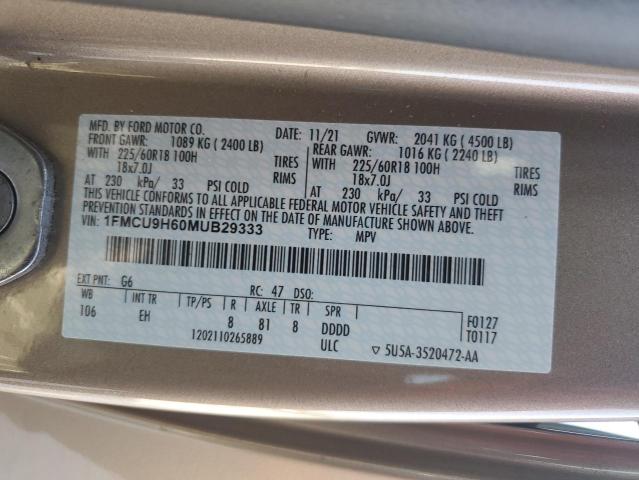 2021 FORD ESCAPE SEL 1FMCU9H60MUB29333