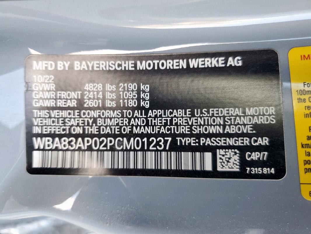 2023 BMW M440I WBA83AP02PCM01237