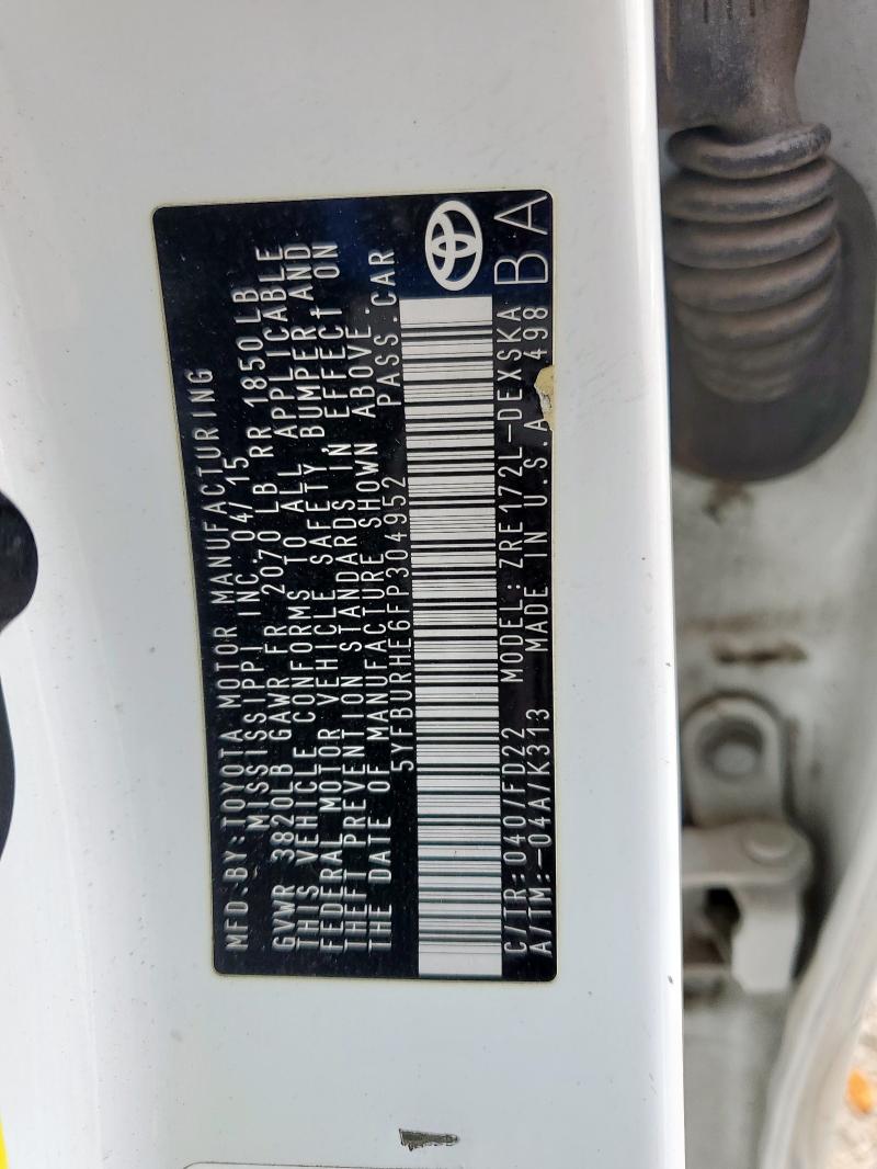2015 TOYOTA COROLLA L 5YFBURHE6FP304952