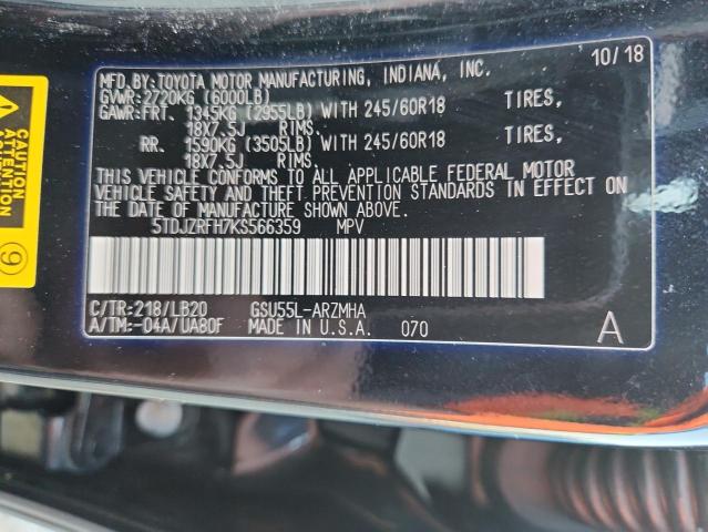 2019 TOYOTA HIGHLANDER 5TDJZRFH7KS566359