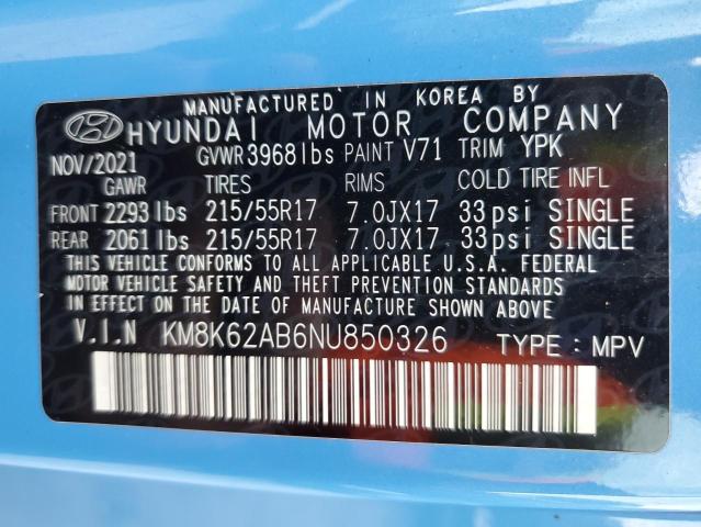 2022 HYUNDAI KONA SEL KM8K62AB6NU850326