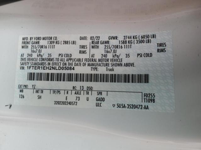 2022 FORD RANGER XL 1FTER1EH2NLD05084