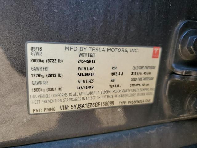 2016 TESLA MODEL S 5YJSA1E26GF158098
