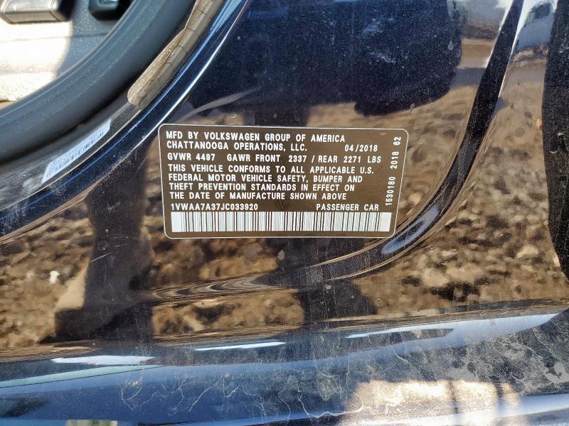 2018 VOLKSWAGEN PASSAT S 1VWAA7A37JC033920