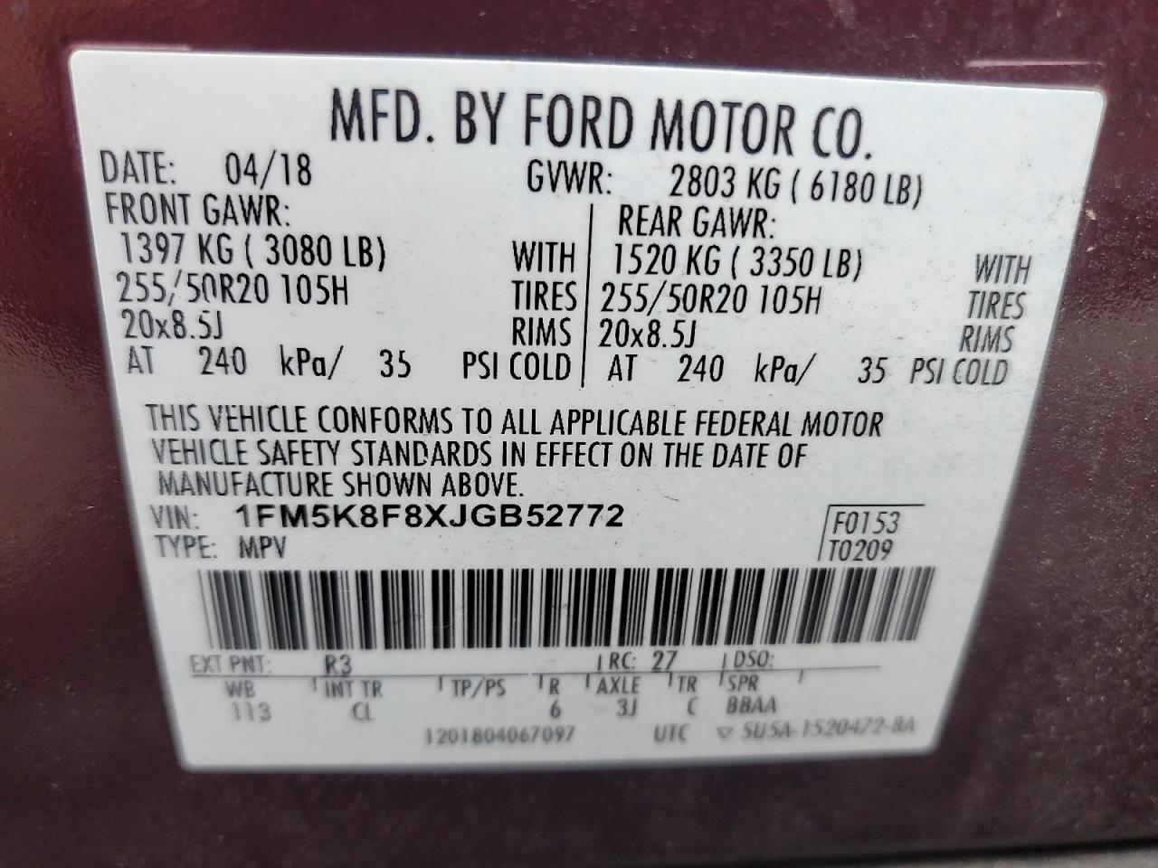 Lot #3266041522 2018 FORD EXPLORER LIMITED