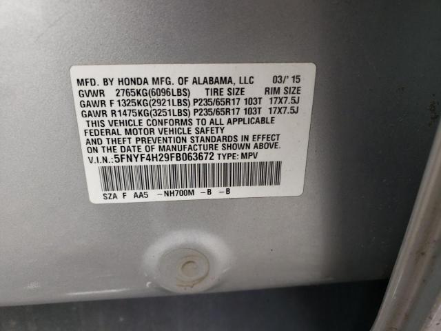 2015 HONDA PILOT LX 5FNYF4H29FB063672
