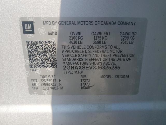 2018 CHEVROLET EQUINOX LT 2GNAXSEVXJ6325285
