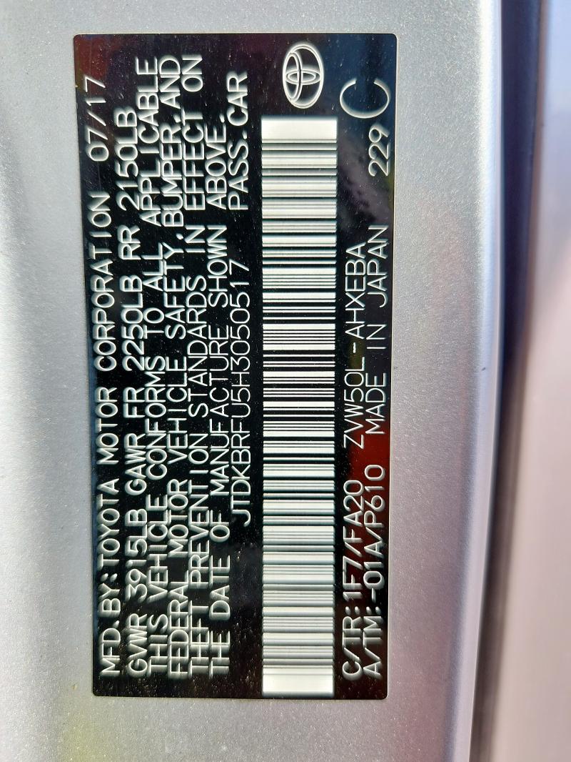 2017 TOYOTA PRIUS JTDKBRFU5H3050517
