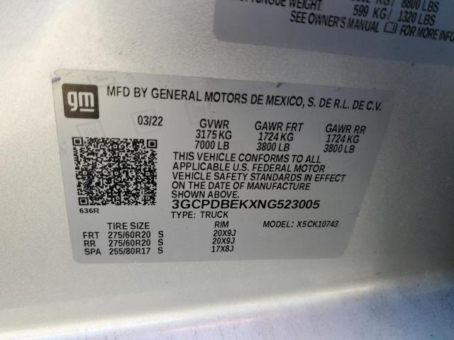 2022 CHEVROLET SILVERADO K1500 CUSTOM - 3GCPDBEKXNG523005