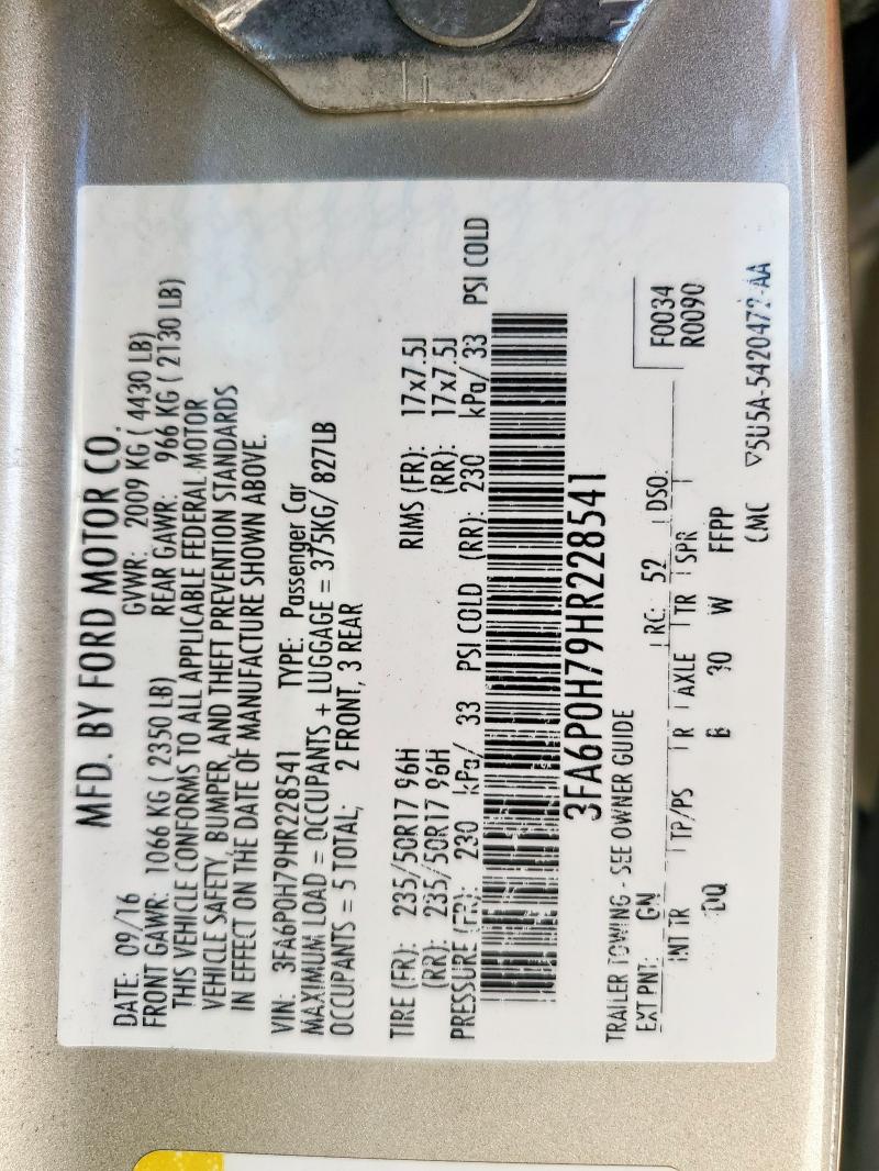 2017 FORD FUSION - 3FA6P0H79HR228541