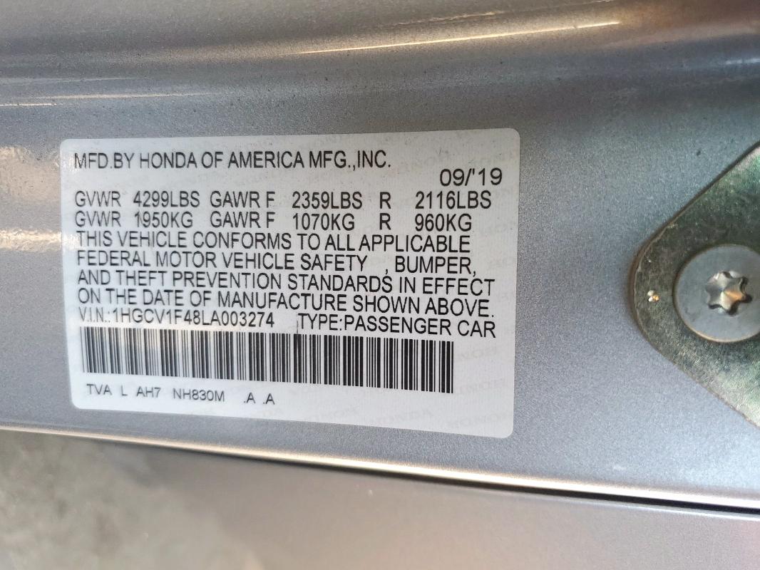 2020 HONDA ACCORD EX 1HGCV1F48LA003274