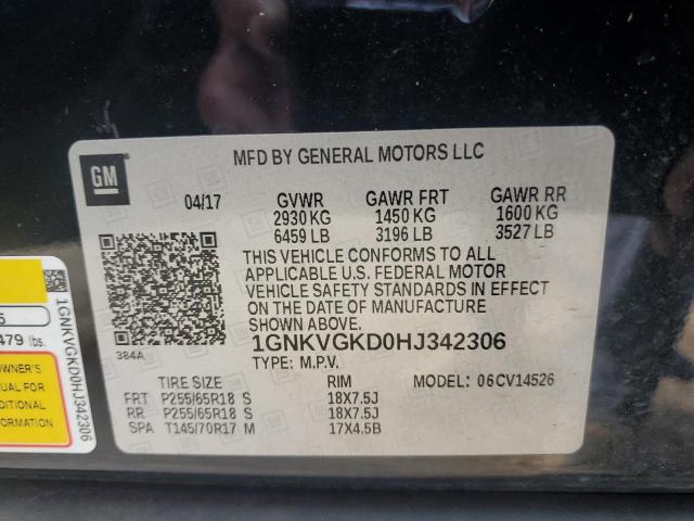 2017 CHEVROLET TRAVERSE L - 1GNKVGKD0HJ342306