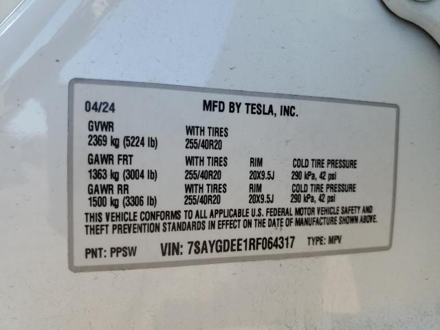 2024 TESLA MODEL Y 7SAYGDEE1RF064317
