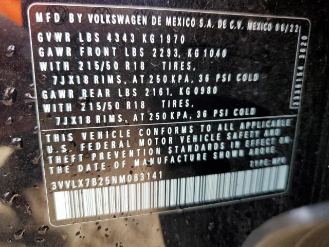 2022 VOLKSWAGEN TAOS SE IQ 3VVLX7B25NM083141