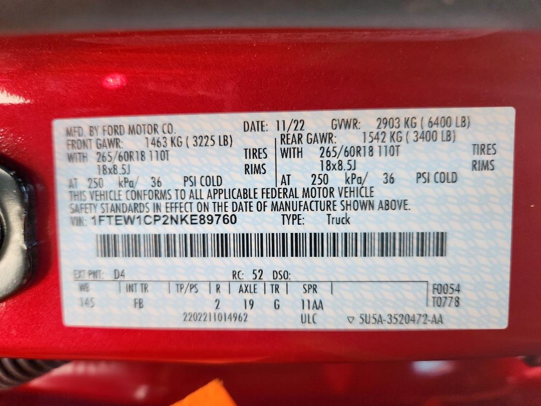 2022 FORD F150 SUPER - 1FTEW1CP2NKE89760