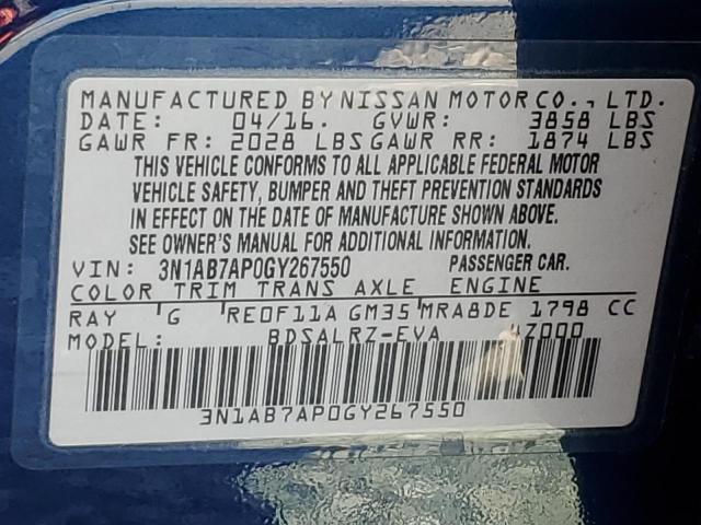 2016 NISSAN SENTRA S 3N1AB7AP0GY267550