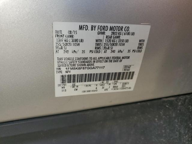 2016 FORD EXPLORER L - 1FM5K8F87GGA77117