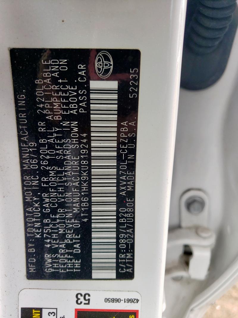 2019 TOYOTA CAMRY XSE - 4T1B61HK9KU819244