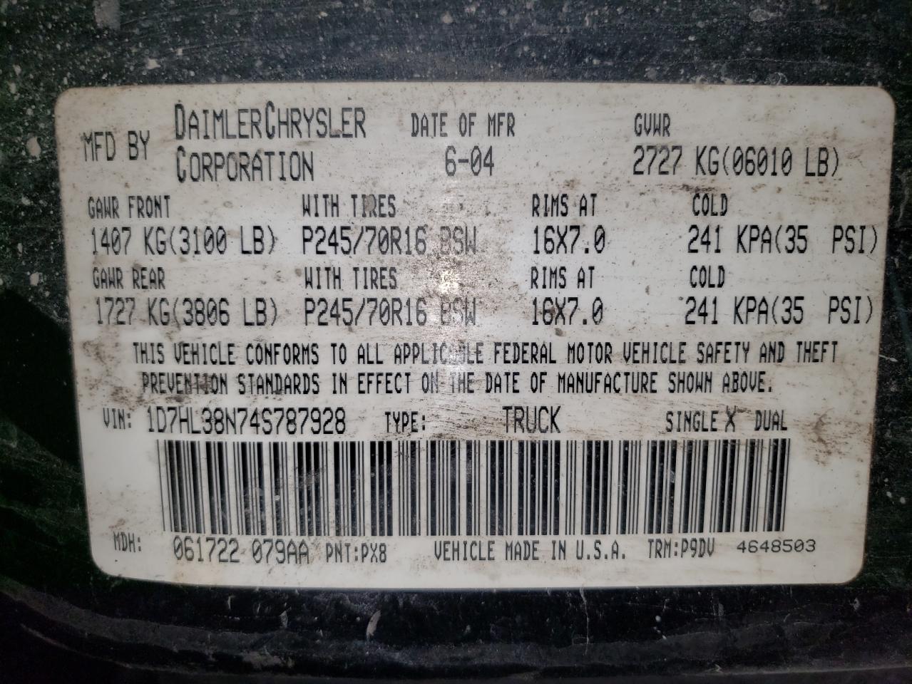 Lot #3302708057 2004 DODGE DAKOTA QUAD SPORT