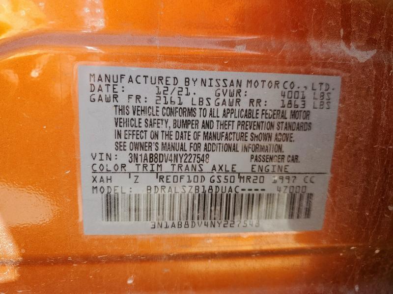 2022 NISSAN SENTRA SR 3N1AB8DV4NY227548