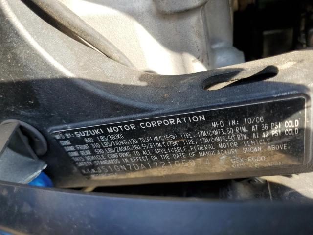 2007 SUZUKI GSX-R600 JS1GN7DA172105974
