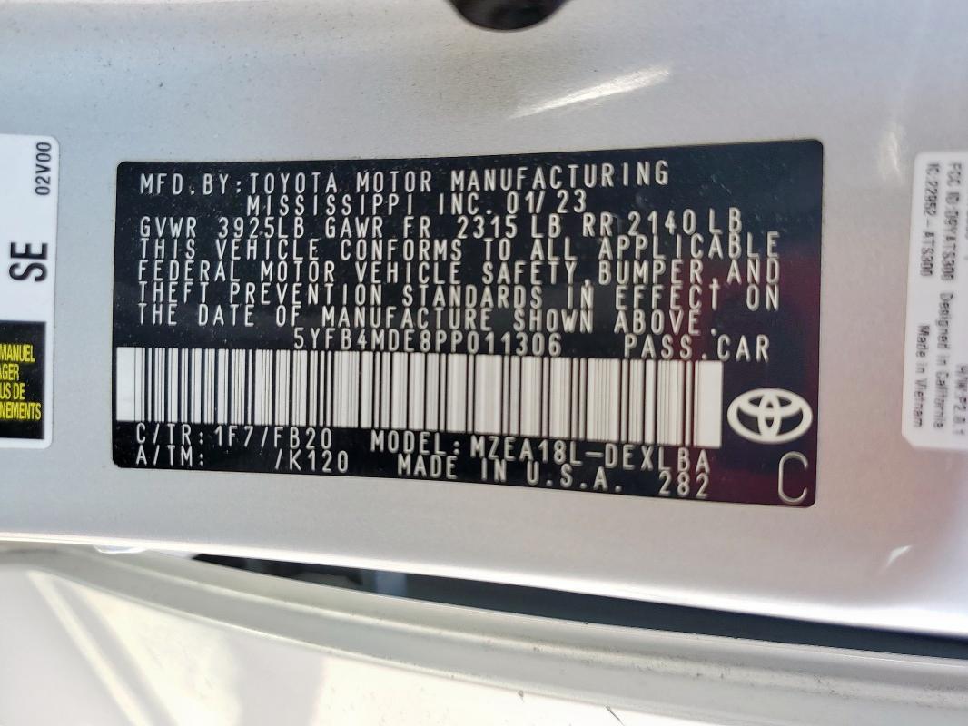 2023 TOYOTA COROLLA LE 5YFB4MDE8PP011306