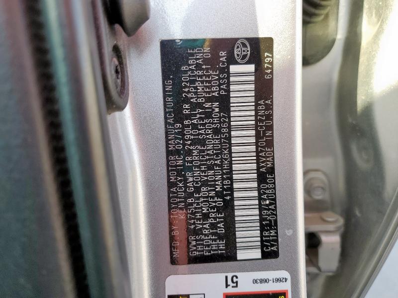 2019 TOYOTA CAMRY L - 4T1B11HK6KU758627