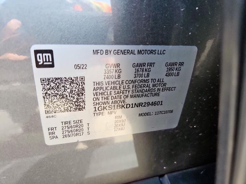 2022 GMC YUKON SLT 1GKS1BKD1NR294601