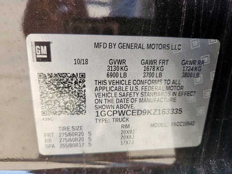 2019 CHEVROLET SILVRDO LT 1GCPWCED9KZ163335