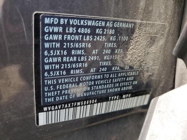 2015 VOLKSWAGEN TIGUAN S WVGAV7AX7FW586904