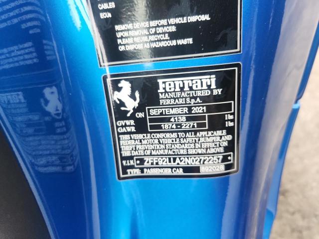 2022 FERRARI F8 TRIBUTO ZFF92LLA2N0272257