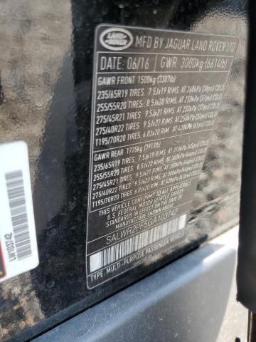 2016 LAND ROVER RANGE ROVE SALWR2PF5GA103742