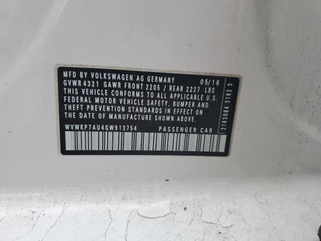 2016 VOLKSWAGEN E-GOLF SE WVWKP7AU4GW913754