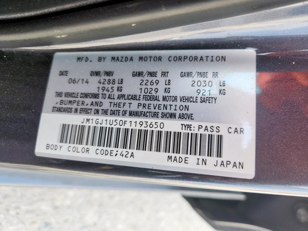 2015 MAZDA 6 SPORT JM1GJ1U50F1193650