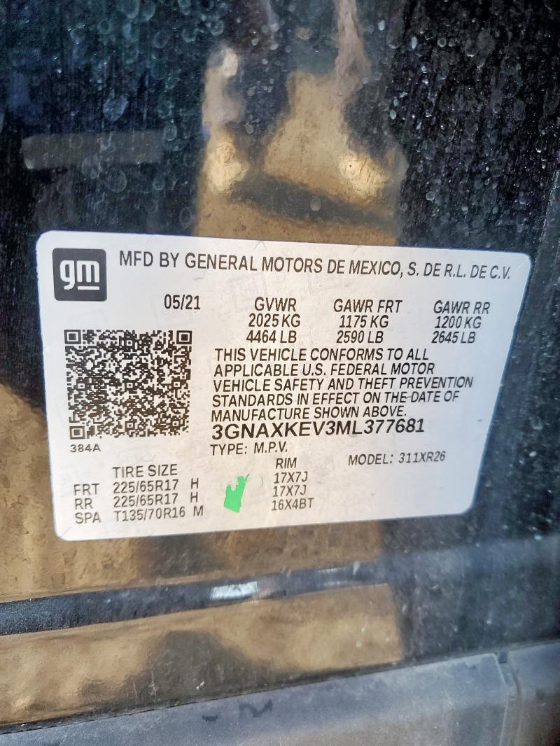 2021 CHEVROLET EQUINOX LT - 3GNAXKEV3ML377681