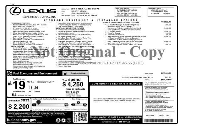 2018 LEXUS LC 500 JTHHP5AY1JA001829