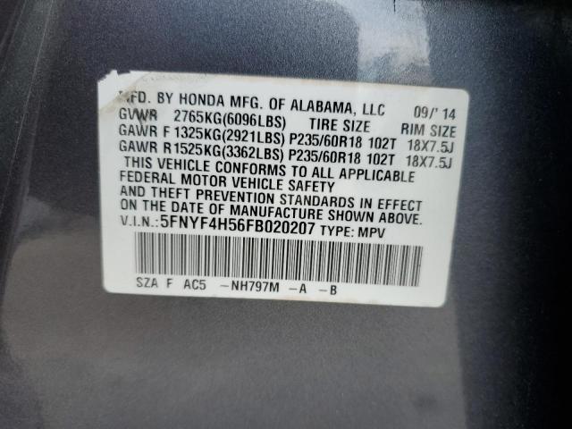 2015 HONDA PILOT EXL 5FNYF4H56FB020207