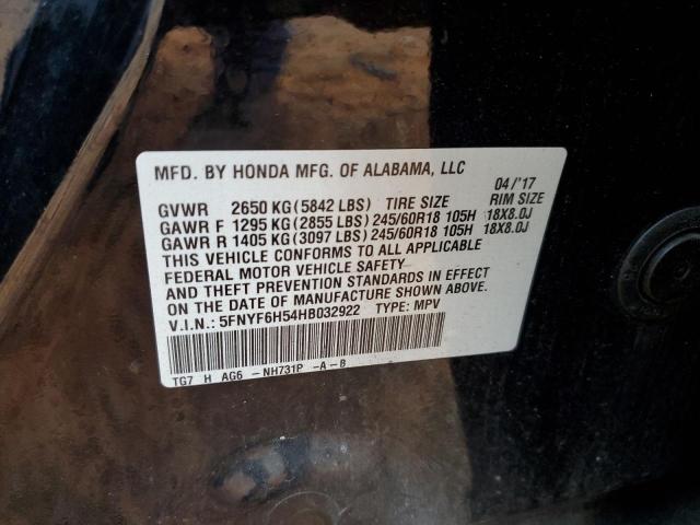 2017 HONDA PILOT EXL 5FNYF6H54HB032922