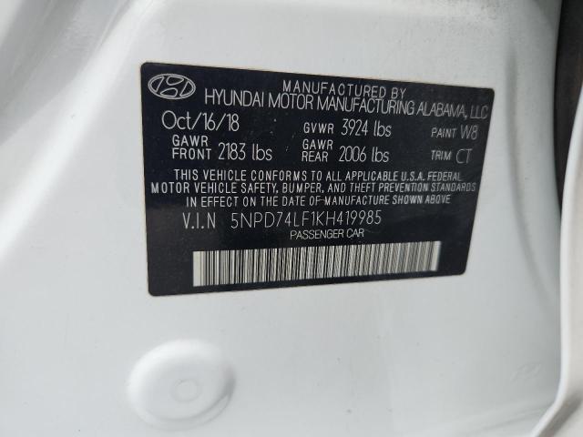 2019 HYUNDAI ELANTRA SE 5NPD74LF1KH419985