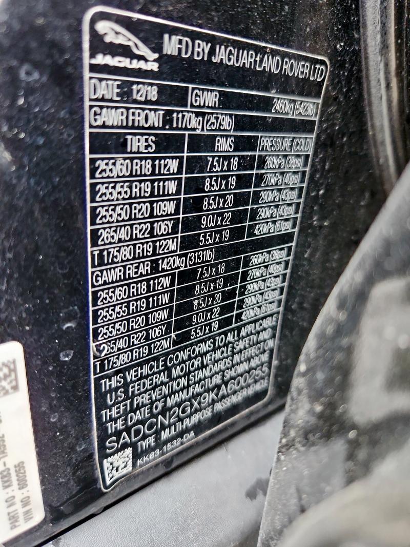 2019 JAGUAR F-PACE POR SADCN2GX9KA600255