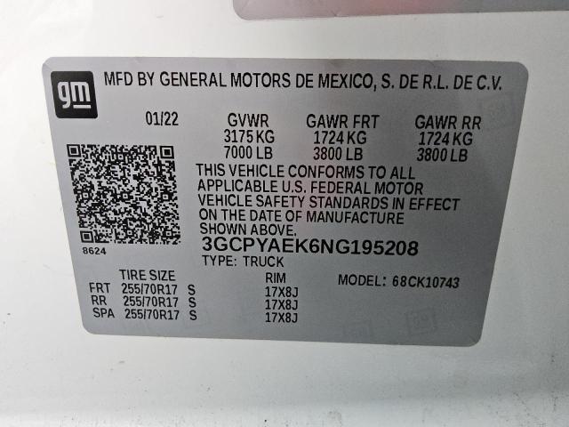 2022 CHEVROLET SILVERADO LTD K1500 3GCPYAEK6NG195208