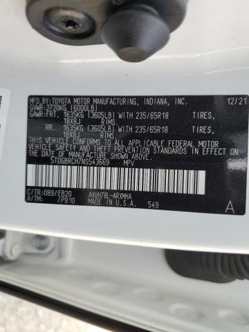 2022 TOYOTA HIGHLANDER HYBRID XLE 5TDGBRCH7NS543669