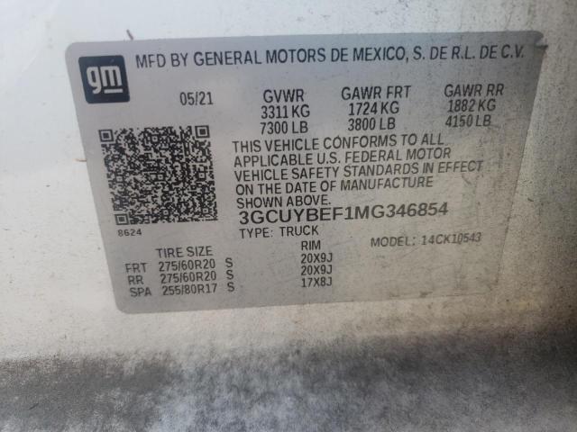 2021 CHEVROLET SILVERADO 3GCUYBEF1MG346854